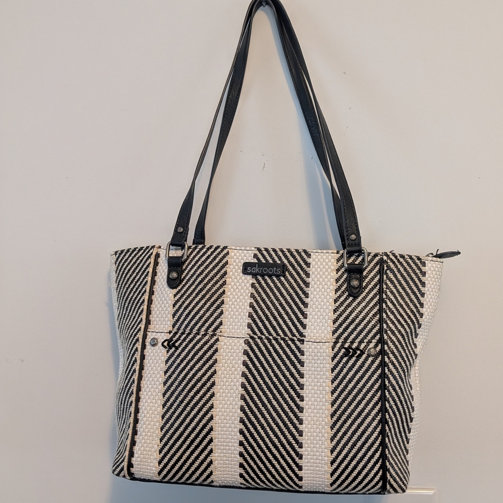 Sakroots Black and White Striped Tote Bag